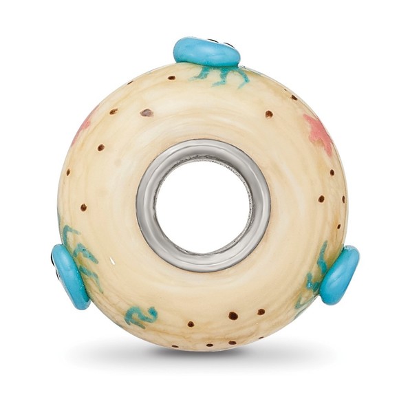 925 Sterling Silver Reflections Hand Painted Crab Cream Glass Bead - Picture 2 of 6